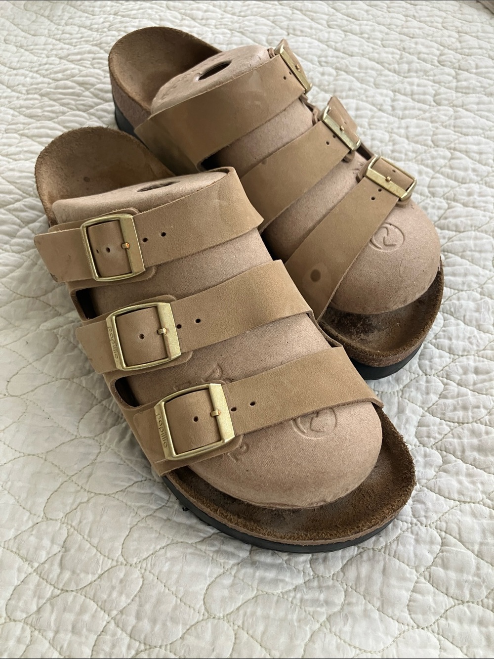 Papillio Women's Triple Buckle Sandals in Tan